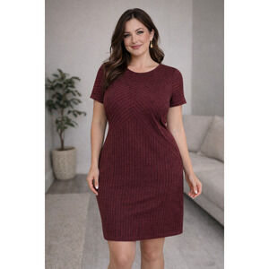 Apt‎ 9 Womens Burgandy A-Line Ribbed Knit Dress L Dark Academia Office Teacher
